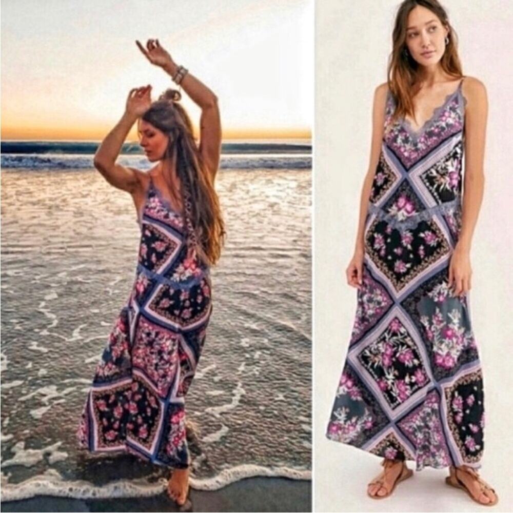 Intimately Free People Stevie Printed Maxi Slip Dress in Graphite Combo Medium